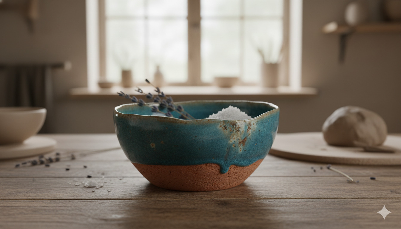 Handmade ceramic pottery bowl with natural glaze